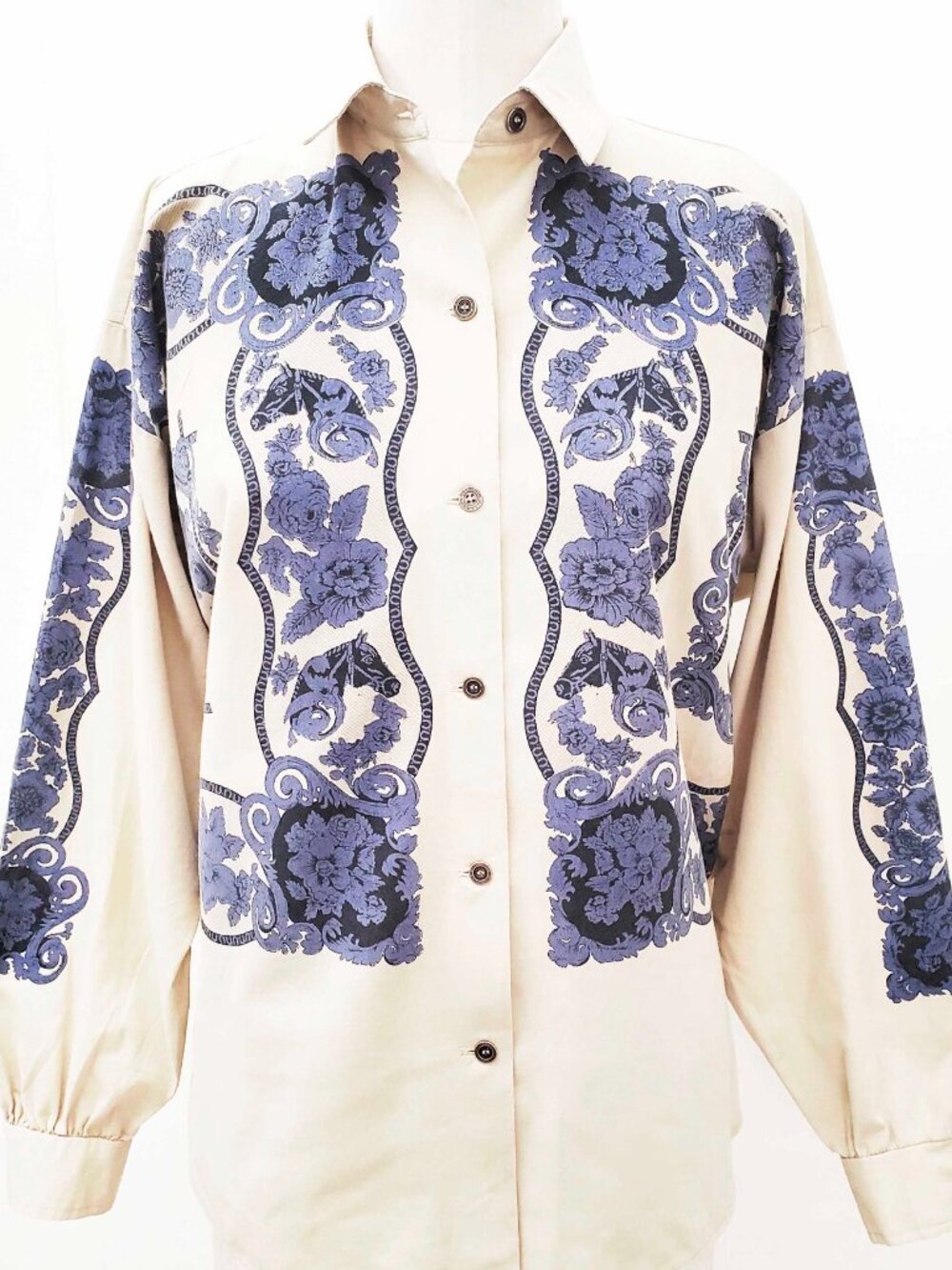 Vintage 80s Roper Women's Western Horse Floral Cowgirl Button Down Shirt Tan M